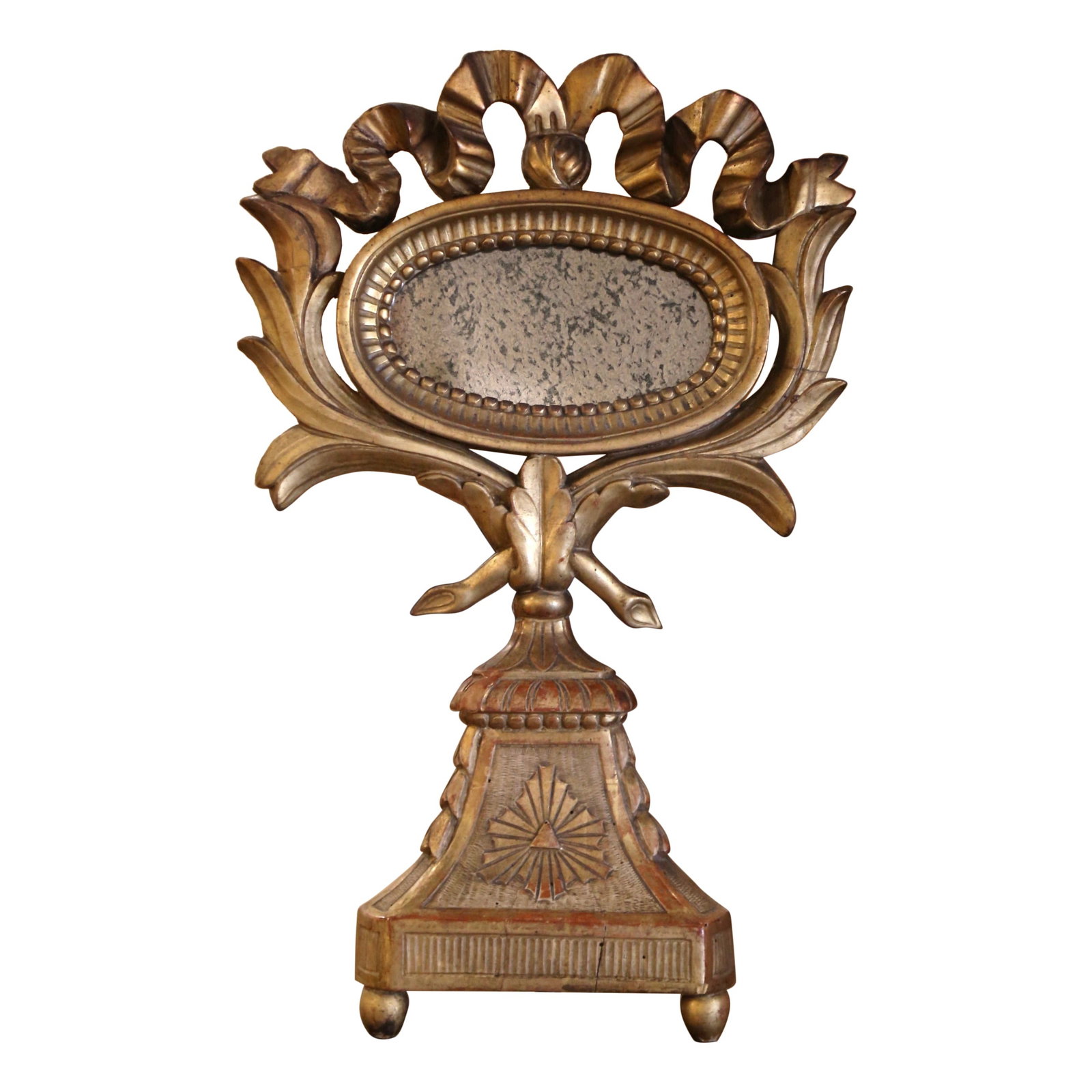 18th Century Louis XVI Italian Gilt Wood Reliquary Mirror: 18th Century Louis XVI Italian Gilt Wood Reliquary Mirror This exquisite 18th Century Italian carved gilt wood reliquary mirror is a stunning example of Louis XVI style. Crafted circa 1780, this antiq