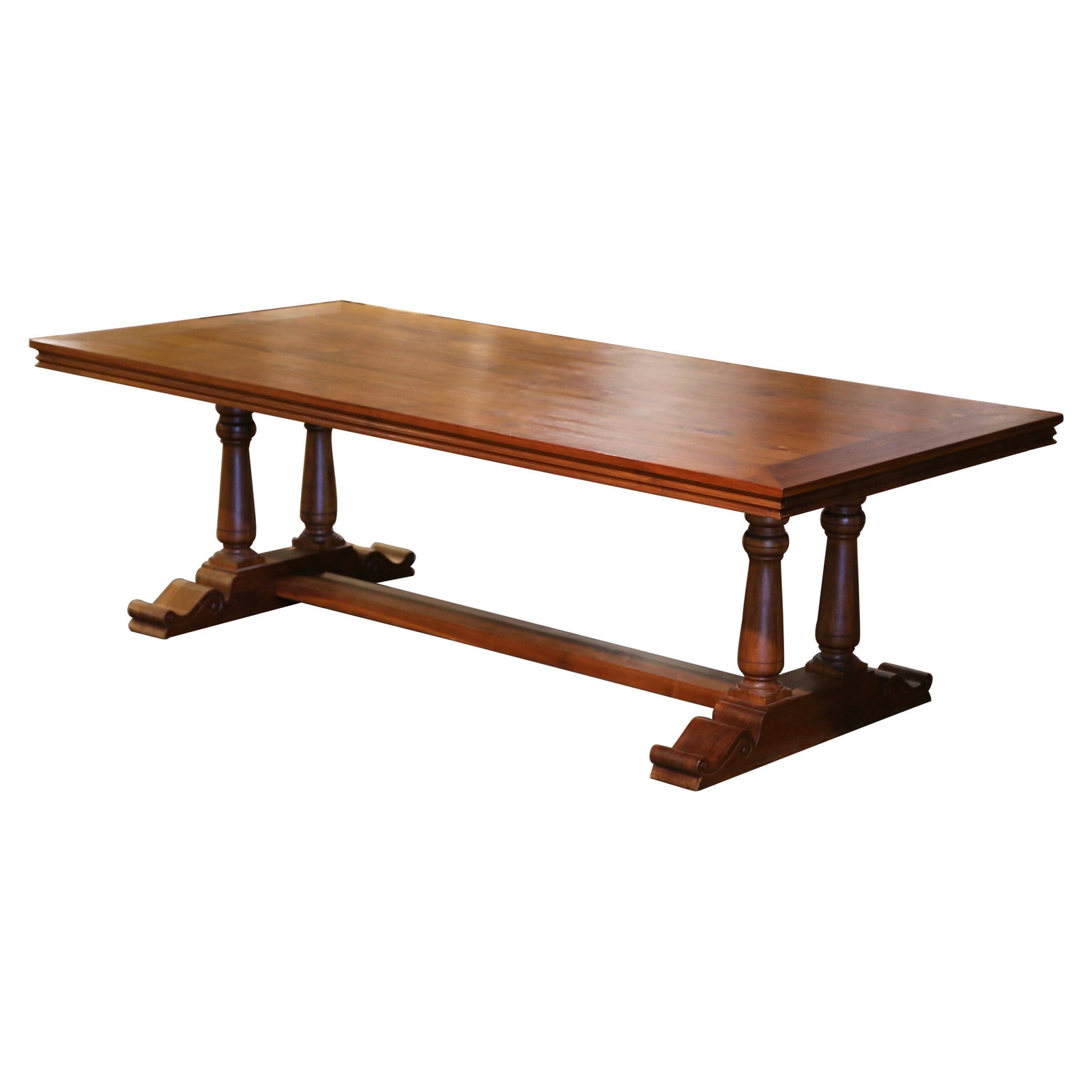 French Louis XIII Walnut Refectory Dining Table with Turned Baluster Legs: French Louis XIII Walnut Refectory Dining Table with Turned Baluster Legs This stunning late 20th-century French walnut refectory dining table showcases exceptional craftsmanship and timeless style. M
