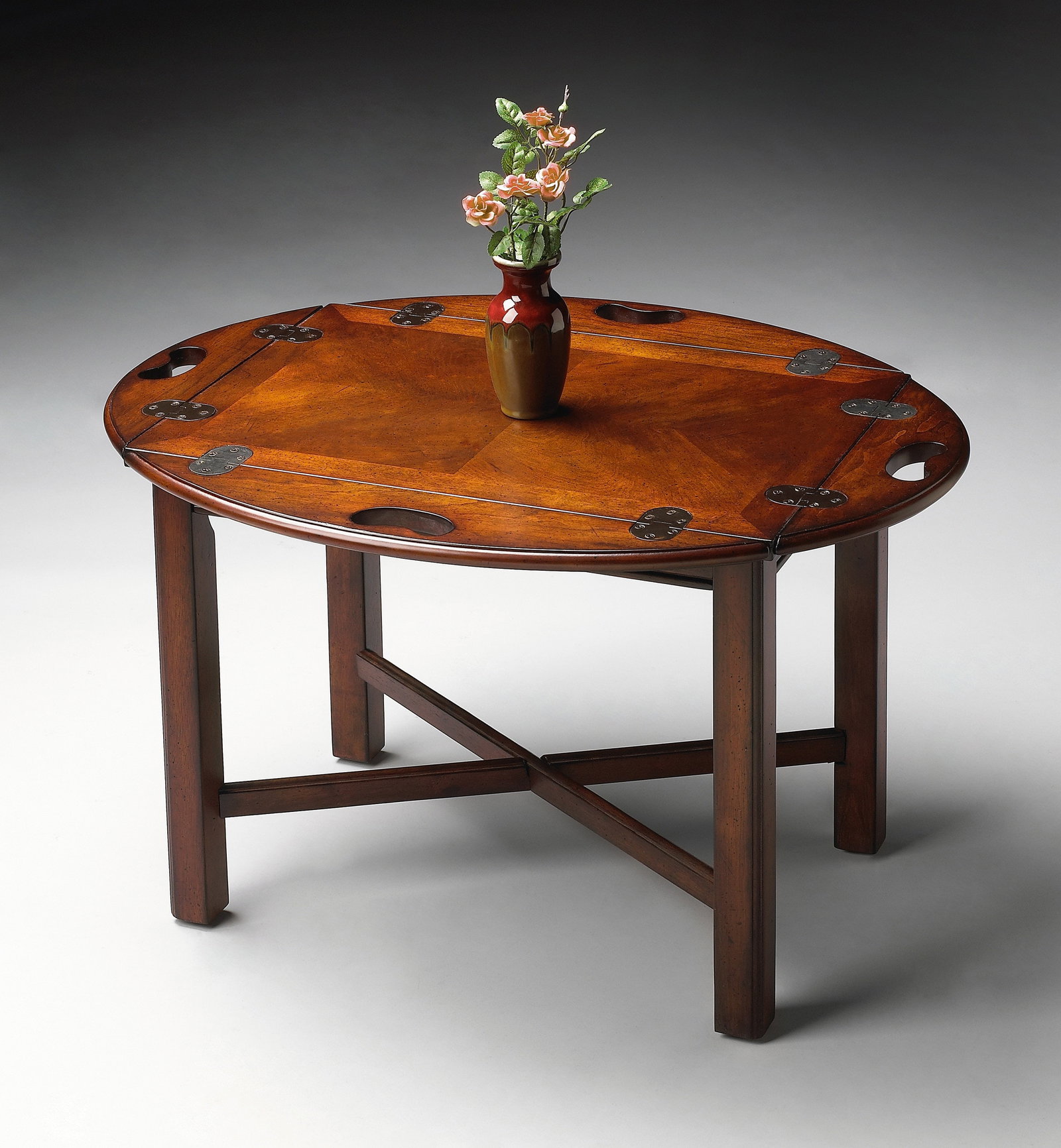 Carlisle Collection Cherry Veneer English Traditional Butler Table: Carlisle Collection Cherry Veneer English Traditional Butler Table This un-used butler table features a classic English traditional style, crafted from cherry veneer, MDF, and rubberwood. The table is