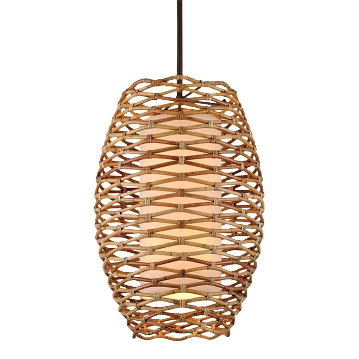 Balboa Pendant Light by Troy Lighting Rattan Bronze 8 Lights: Balboa Pendant Light by Troy Lighting Rattan Bronze 8 Lights Illuminate your space with the Balboa Pendant, an elegant fusion of modern design and organic materials. This stunning pendant light featur