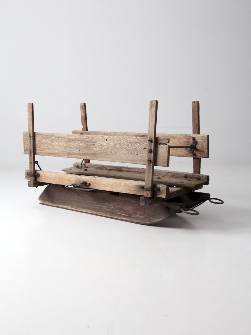 Antique 19th Century Primitive Farm Sled Rustic Wooden Tool: Antique 19th Century Primitive Farm Sled Rustic Wooden Tool Discover a charming piece of history with this antique primitive farm sled, dating back to the late 19th century. Crafted from rustic wood, 