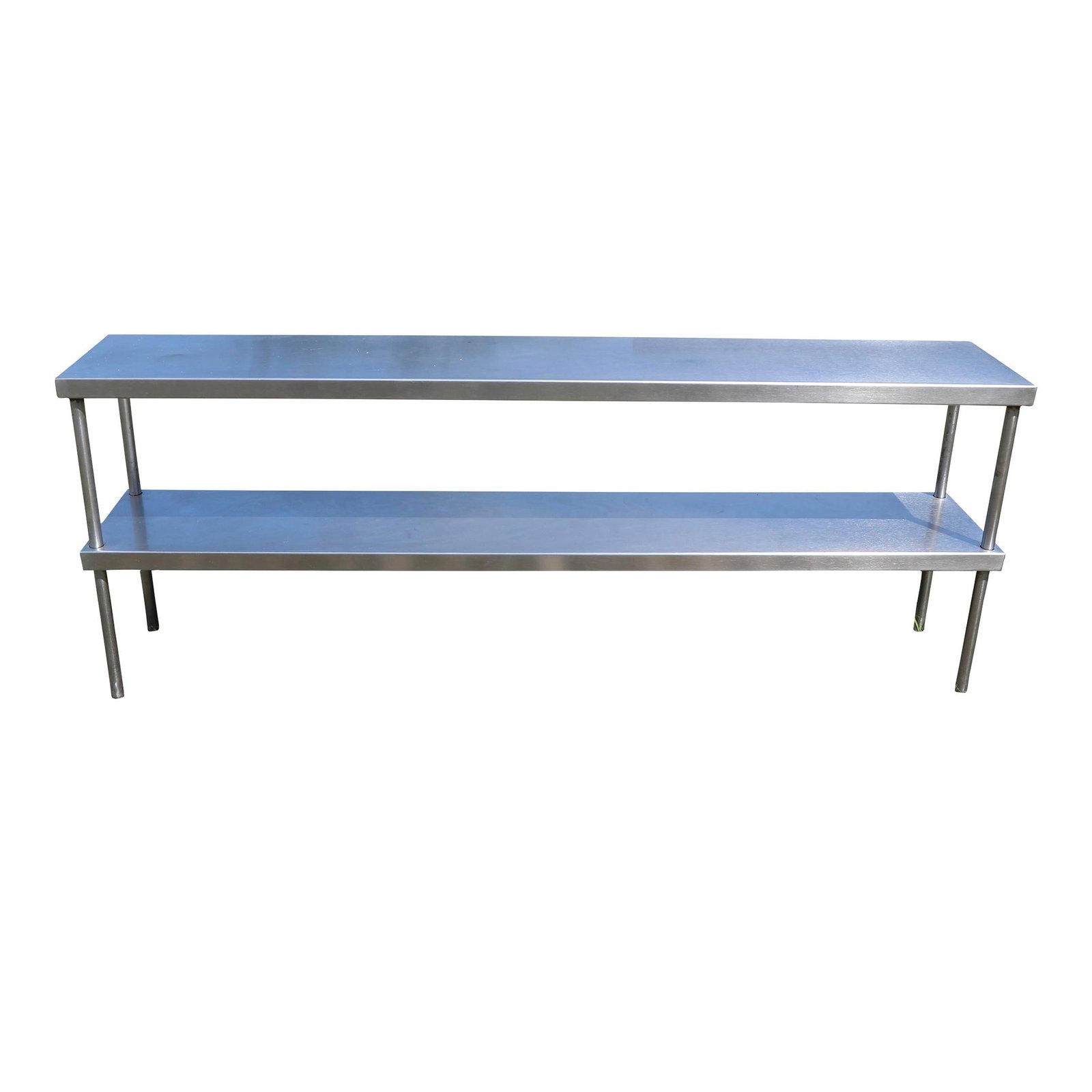 Industrial Stainless Steel Two-Tier Elongated Shelf Unit 71" W: Industrial Stainless Steel Two-Tier Elongated Shelf Unit 71" W This industrial-grade shelving unit is expertly crafted from stainless steel, providing durability and a sleek silver finish. It features