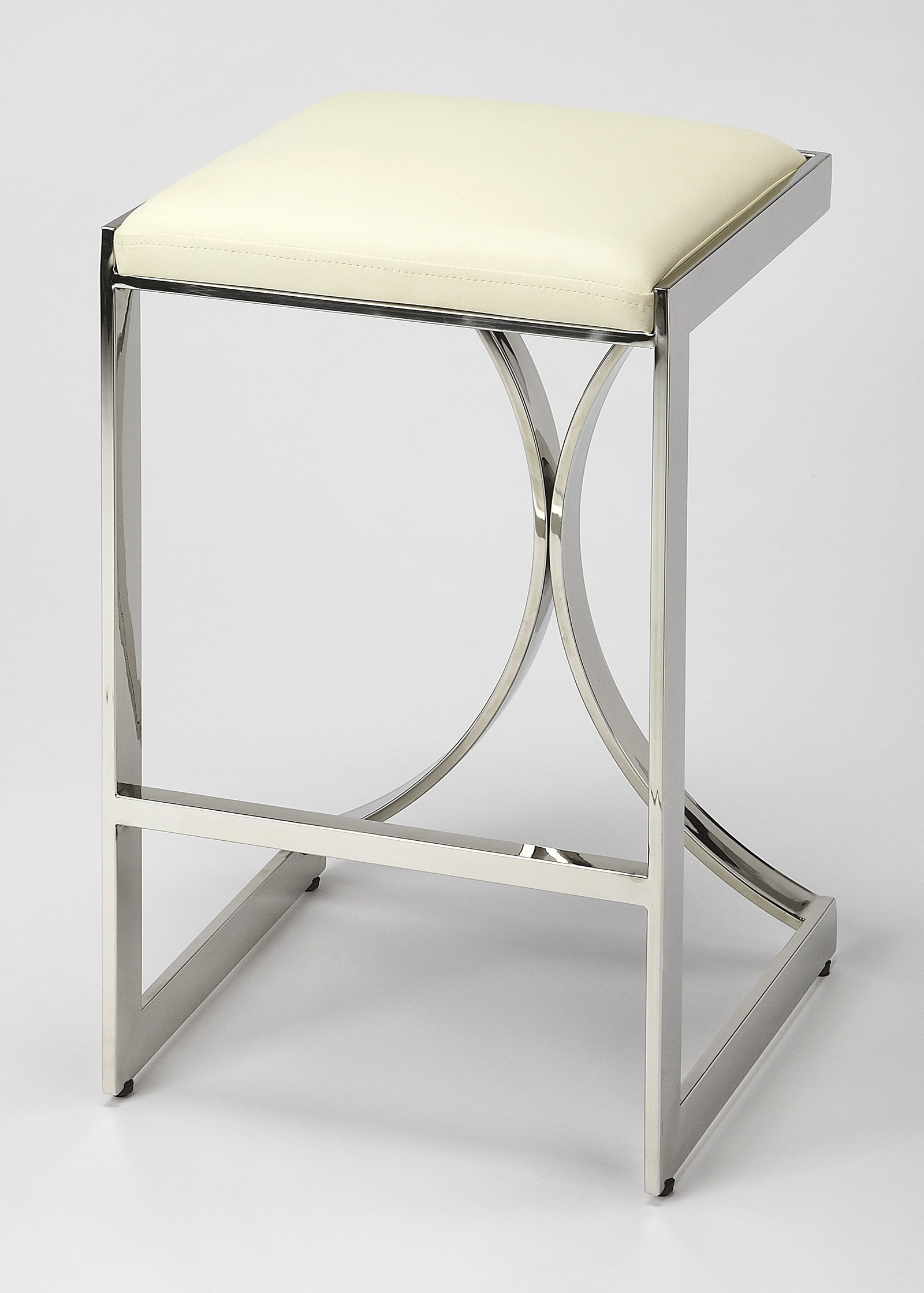 Butler Elegant Nickel Silver Counter Stool Faux Leather Seat (1 of 5)