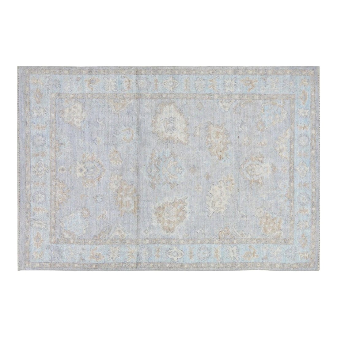 Slate Gray Wool Area Rug Hand Knotted Oushak 4'1" x 6': Slate Gray Wool Area Rug Hand Knotted Oushak 4'1" x 6' This Oushak rug is hand-knotted from wool using traditional techniques, offering a blend of timeless craftsmanship and modern design. Its durable