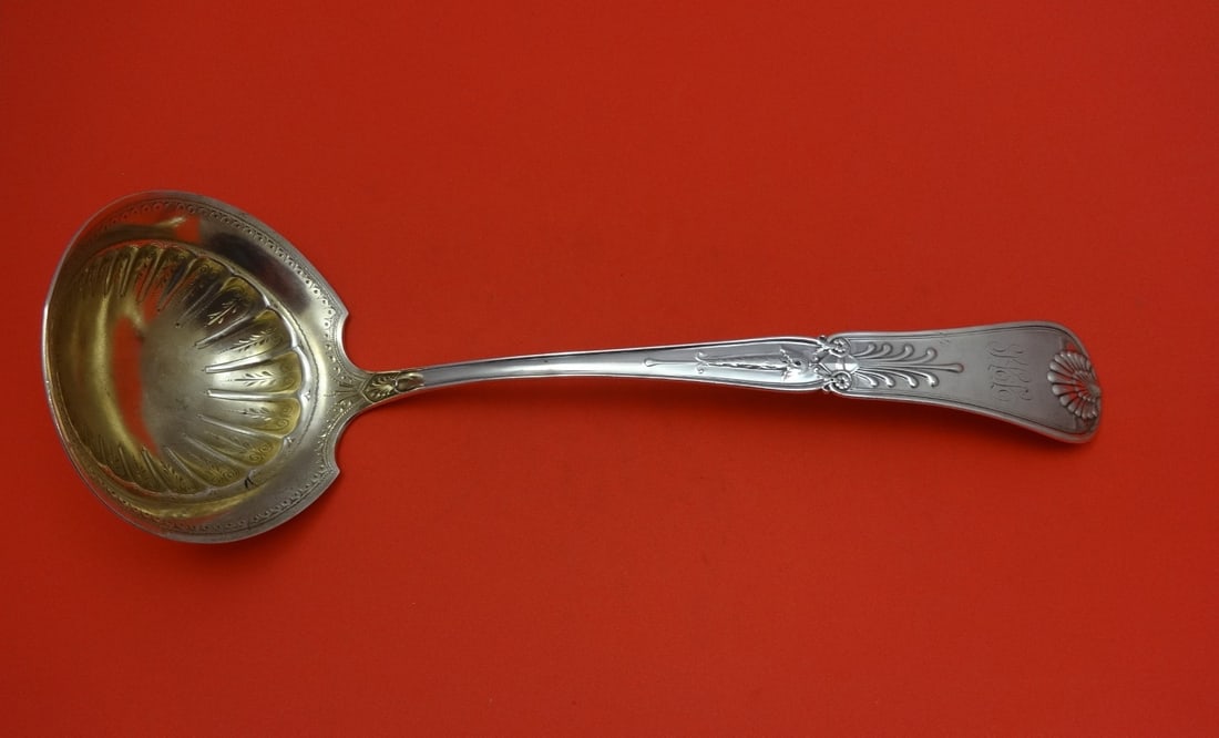 Gorham Kings I Sterling Silver Soup Ladle Gold Washed 12 1/2 Inch: Gorham Kings I Sterling Silver Soup Ladle Gold Washed 12 1/2 Inch This exquisite soup ladle is crafted from high-quality sterling silver by Gorham, featuring a beautiful gold wash and a fancy bowl des