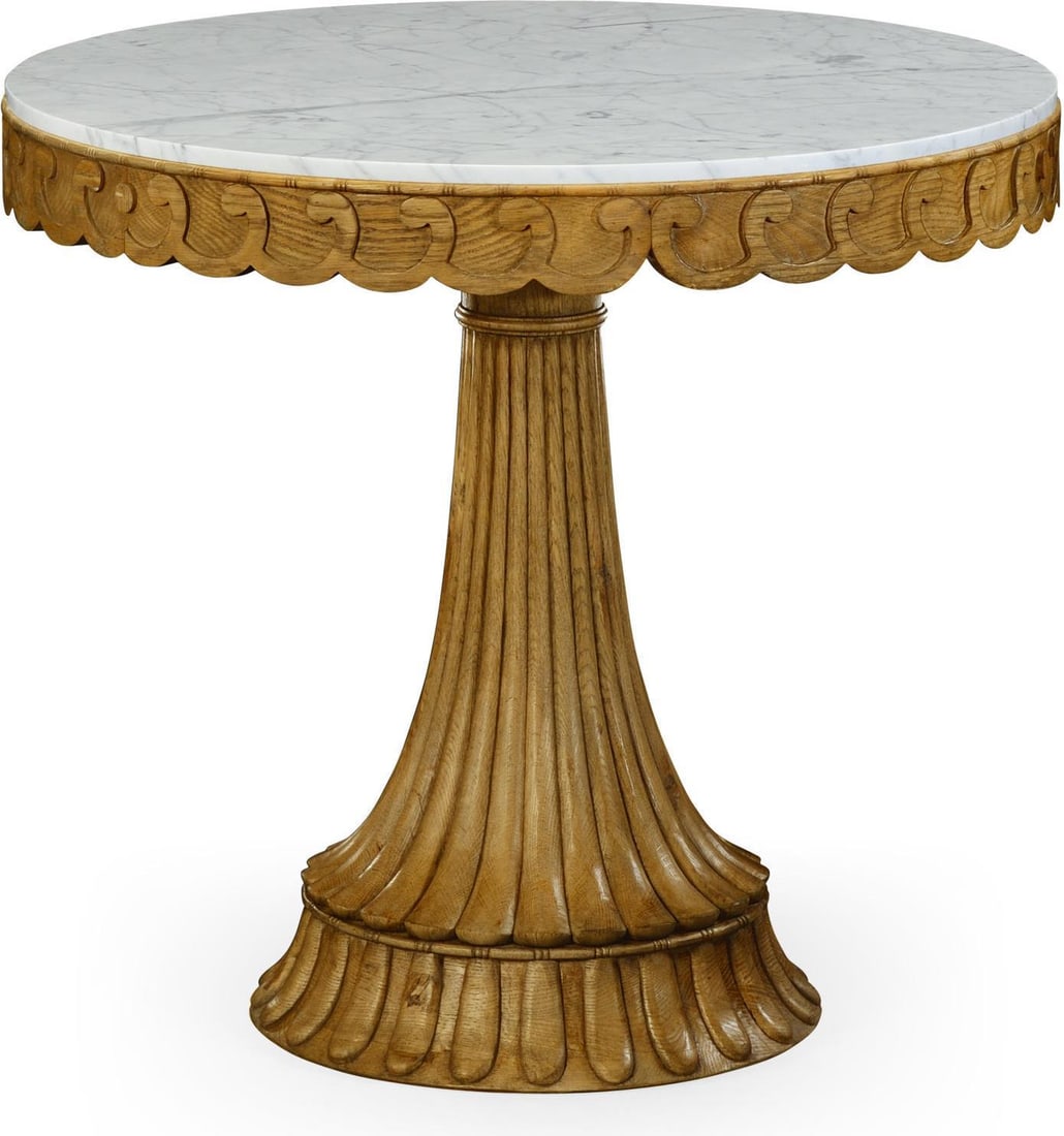 Jonathan Charles Dalkeith Foyer Table Carrara Marble Sanded Washed Oak: Jonathan Charles Dalkeith Foyer Table Carrara Marble Sanded Washed Oak Elevate your entryway or foyer with the Exquisite Dalkeith Table, a stunning blend of elegance and functionality. This hand-carve