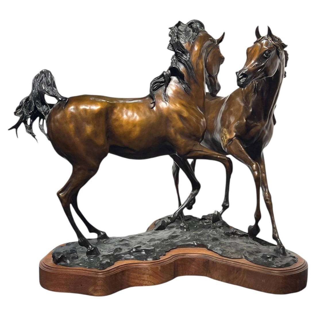 Field Play bronze horse sculpture by Carol Cunningham limited edition 8 of 10: Field Play bronze horse sculpture by Carol Cunningham limited edition 8 of 10 This limited edition bronze sculpture, titled Field Play, is crafted by American artist Carol Cunningham (born 1940) and d