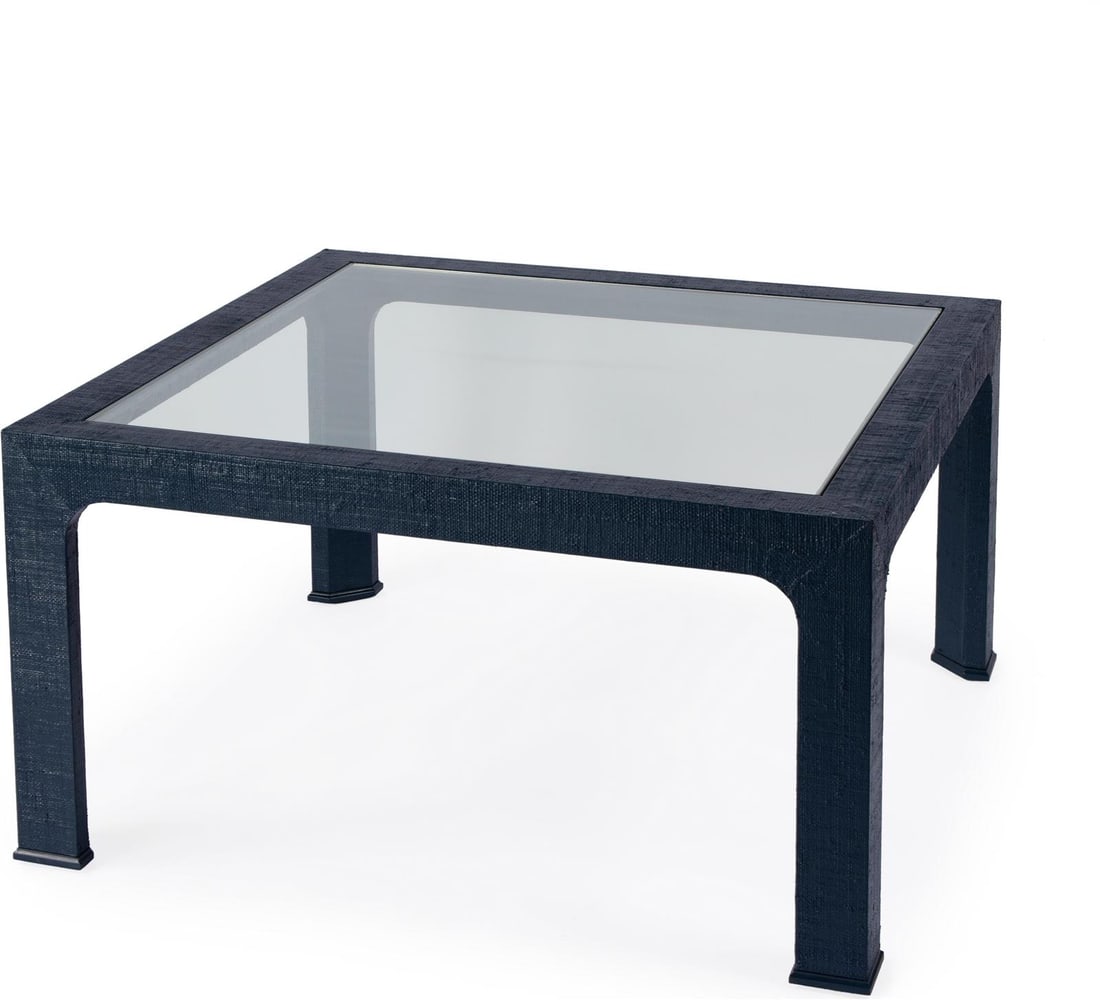 Butler Blue Square Glass Coffee Table 36x36 English Traditional: Butler Blue Square Glass Coffee Table 36x36 English Traditional Elevate your living space with this Sophisticated Butler Blue Square Coffee Table. Crafted in an English Traditional style, this elegant