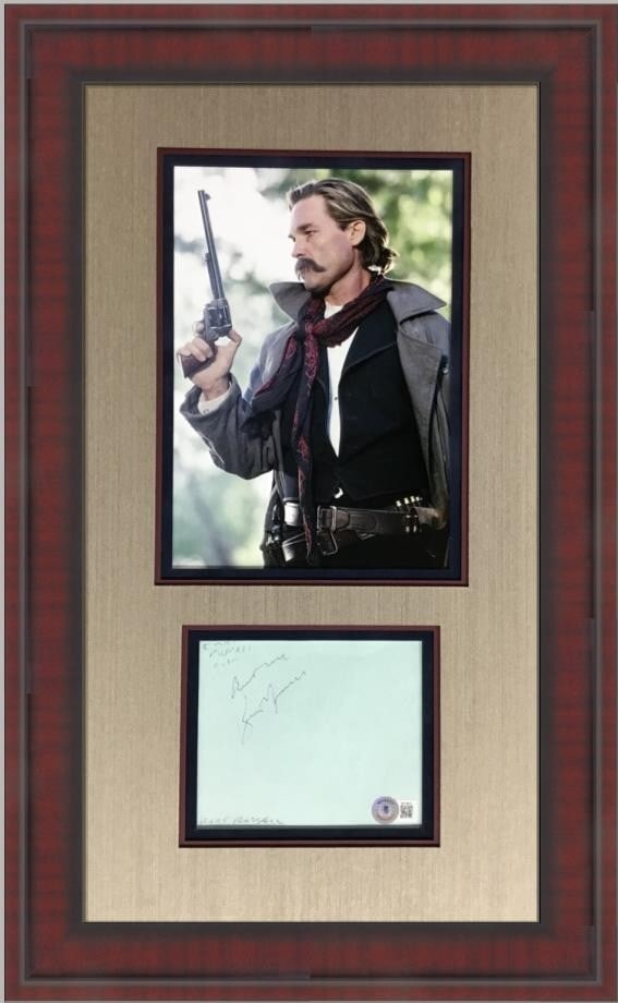 Kurt Russell Tombstone Cut Signature Custom Framed Beckett COA: Kurt Russell Tombstone Cut Signature Custom Framed Beckett COA This is a custom framed cut signature of Kurt Russell from the iconic movie Tombstone. The autograph is authenticated by Beckett and come