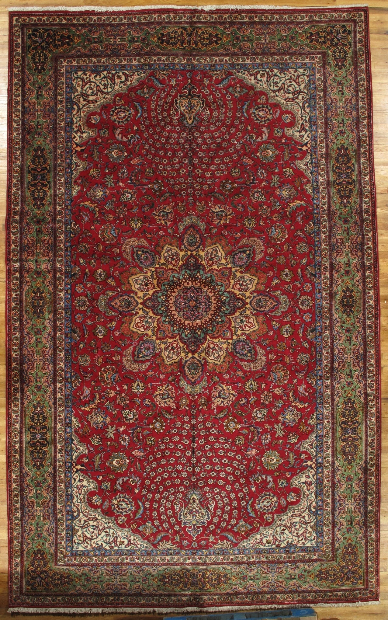 Handcrafted Persian Tabriz Wool Rug 9'9 x 15'10 Elegant Design: Handcrafted Persian Tabriz Wool Rug 9'9 x 15'10 Elegant Design Free continental US Shipping Enhance the beauty of your space with this authentic Persian Tabriz wool rug, handcrafted by skilled Persian