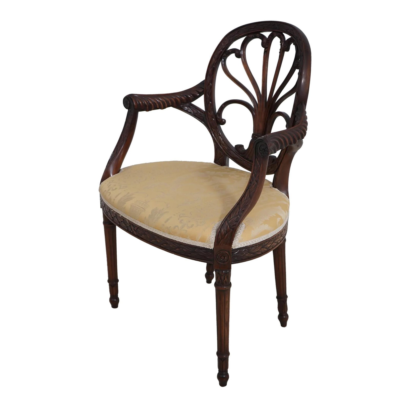 Elegant Adam Style Mahogany Open Armchair by Hickory Chair: Elegant Adam Style Mahogany Open Armchair by Hickory Chair This Adam Style Carved Mahogany Open Armchair showcases exquisite carved details and quality construction, reflecting classic English design 
