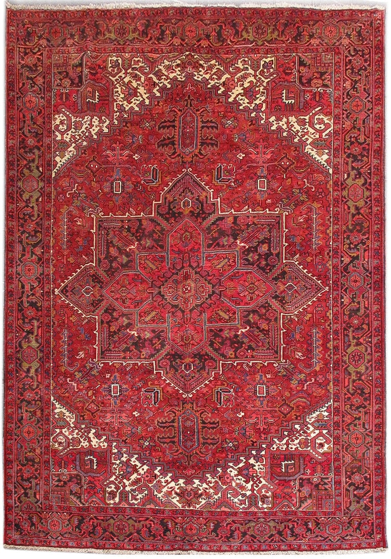 Handcrafted 10' x 13' Red Persian Heriz Area Rug: Handcrafted 10' x 13' Red Persian Heriz Area Rug Free continental US Shipping Introducing a stunning 10' x 13' Red Persian Heriz Rug, handcrafted by skilled Persian artisans. This exquisite rug featur