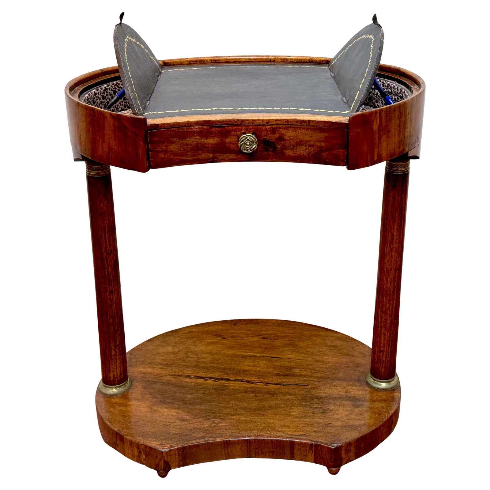Italian Neoclassical Walnut Side Table with Leather & Hidden Storage (1 of 13)