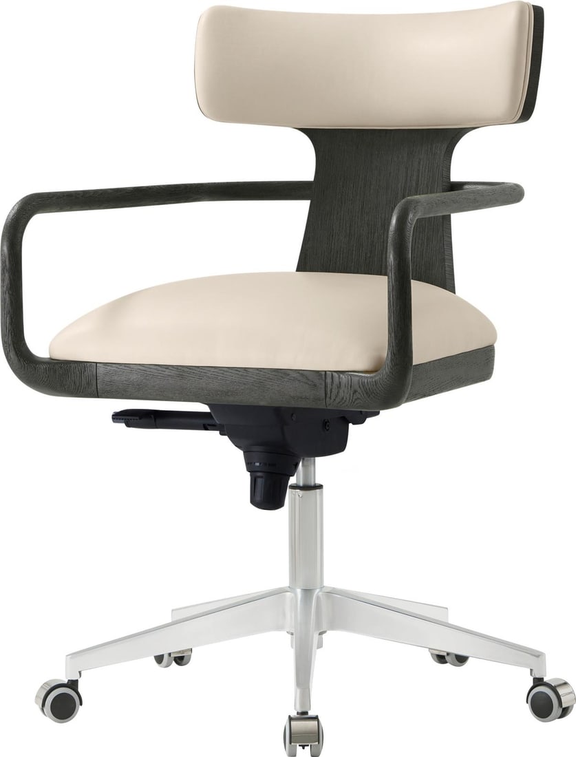 Theodore Alexander Charcoal Oak Upholstered Study Chair: Theodore Alexander Charcoal Oak Upholstered Study Chair This elegant upholstered study chair by Theodore Alexander combines a sophisticated design with a durable structure, making it a perfect additio