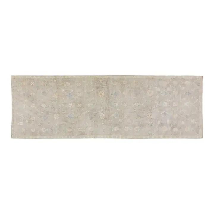 Hand-Knotted Wool Anatolian Rug in Tan 3'1'' x 9'2'': Hand-Knotted Wool Anatolian Rug in Tan 3'1'' x 9'2'' This vintage Turkish Anatolian wool rug is hand-knotted using traditional techniques, blending timeless craftsmanship with modern design elements. 