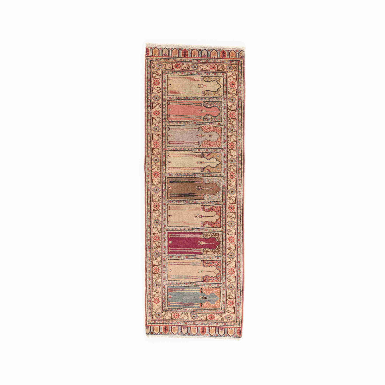 Authentic Handmade Kayseri Wool Carpet 39x111 Double Knots: Authentic Handmade Kayseri Wool Carpet 39x111 Double Knots This authentic handmade Kayseri carpet is crafted with care using high-quality wool on wool. Originating from Kayseri, Turkey, this exquisite