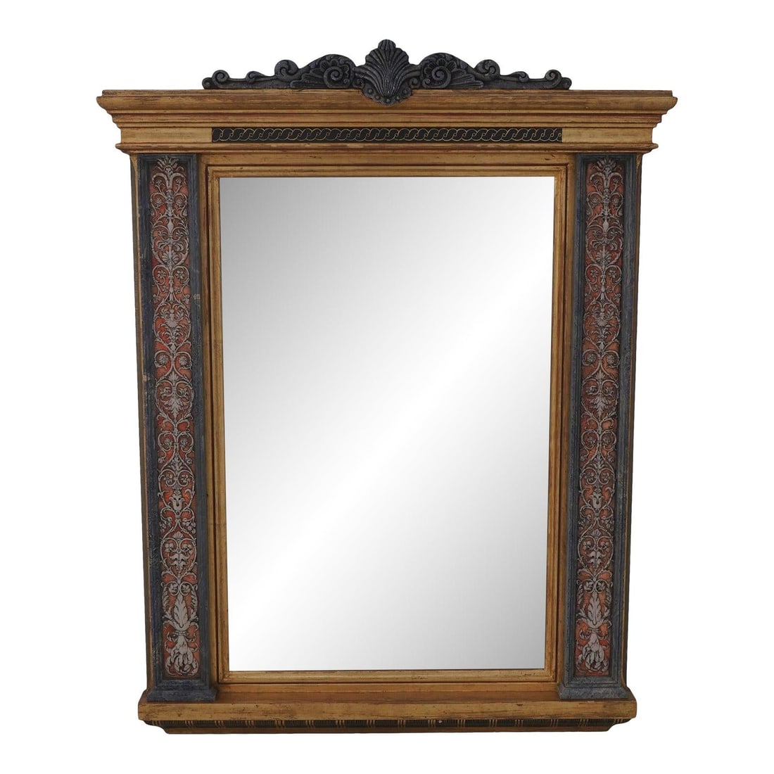 Florentine Neoclassical Style Gold Mirror with Ornate Columns 34.5w x 44.5h: Florentine Neoclassical Style Gold Mirror with Ornate Columns 34.5w x 44.5h This Italian Neoclassical-style mirror features ornate columns and quality Florentine craftsmanship. The mirror has a gold f