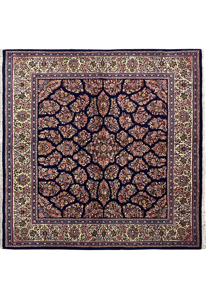 8.2 x 8.2 Square Persian Sarouk Rug Royal Blue Handwoven Wool Silk: 8.2 x 8.2 Square Persian Sarouk Rug Royal Blue Handwoven Wool Silk Free continental US Shipping Transform your living space with this exquisite 8.2' x 8.2' Persian Sarouk Rug in a stunning royal blue.