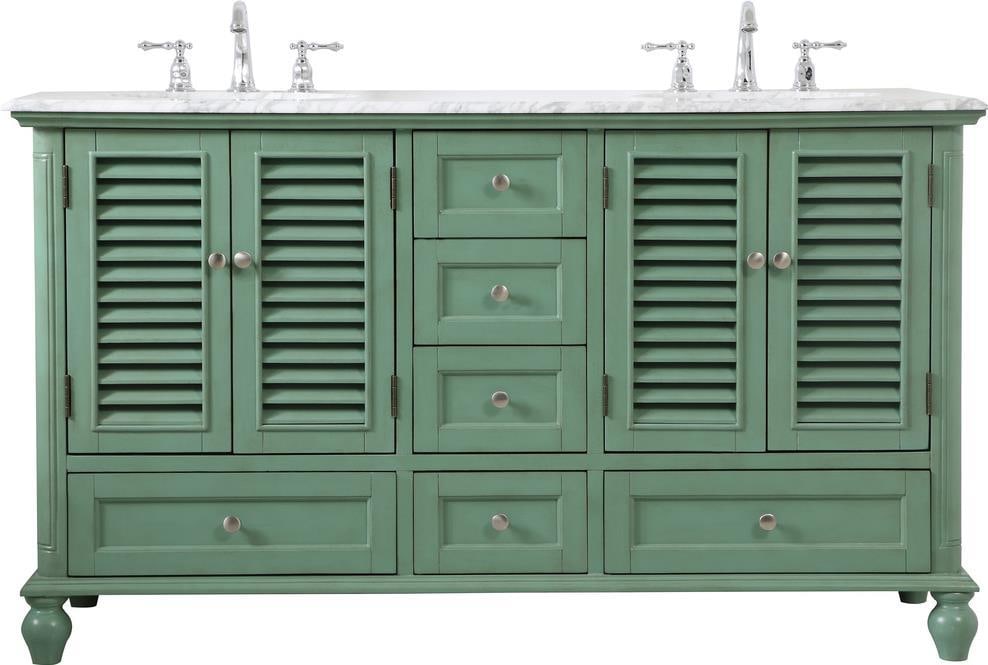 Elegant Lighting 60 Inch Mint Double Bathroom Vanity: Elegant Lighting 60 Inch Mint Double Bathroom Vanity Elevate your bathroom decor with this stunning 60-Inch Vintage Style Mint Double Vanity. Crafted in a charming vintage style, it features a unique 