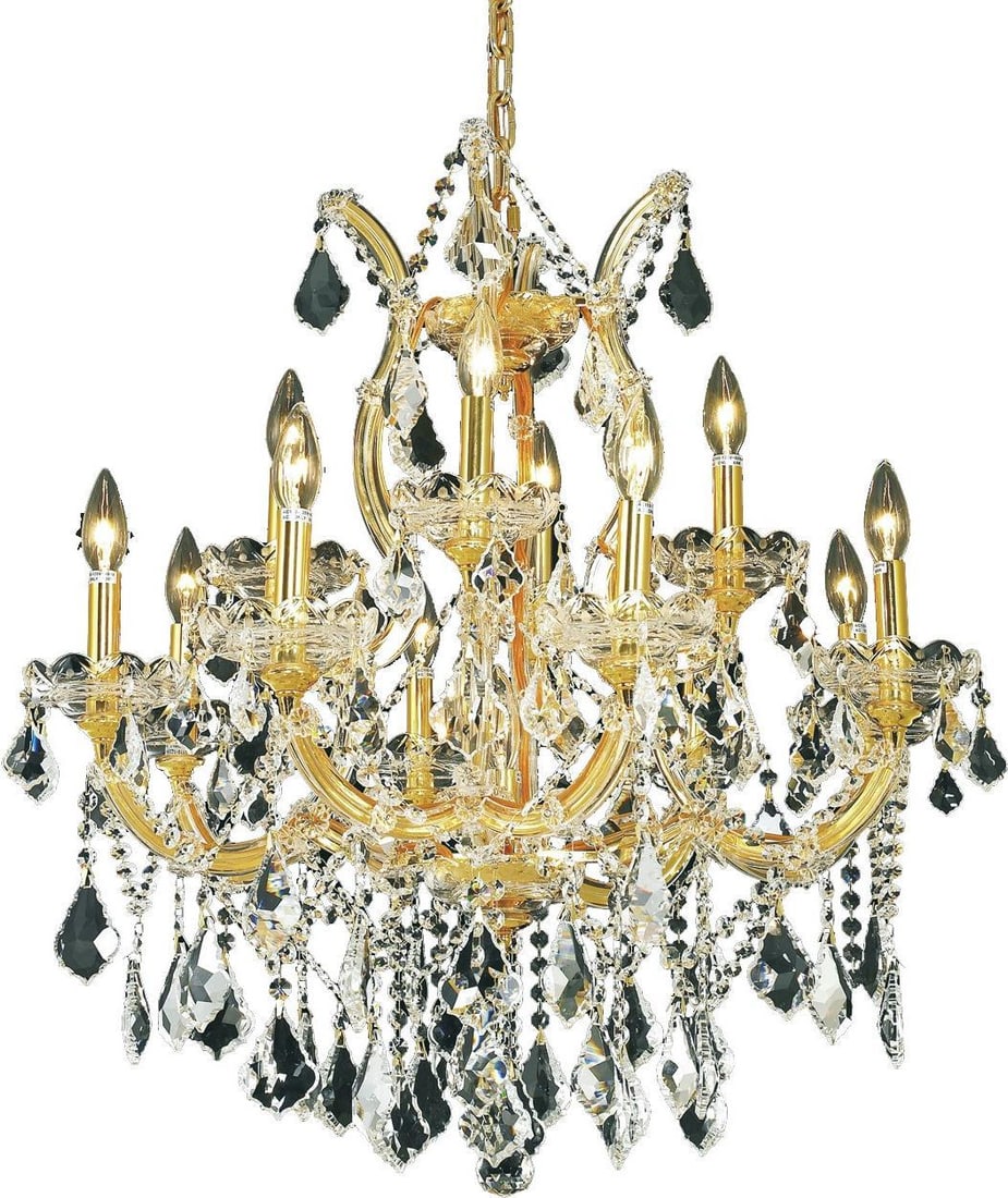 Elegant Lighting Maria Theresa Gold Crystal Chandelier 13-Light Rococo Style: Elegant Lighting Maria Theresa Gold Crystal Chandelier 13-Light Rococo Style Illuminate your space with this stunning Gold Maria Theresa Crystal Chandelier, designed to bring a touch of elegance to an