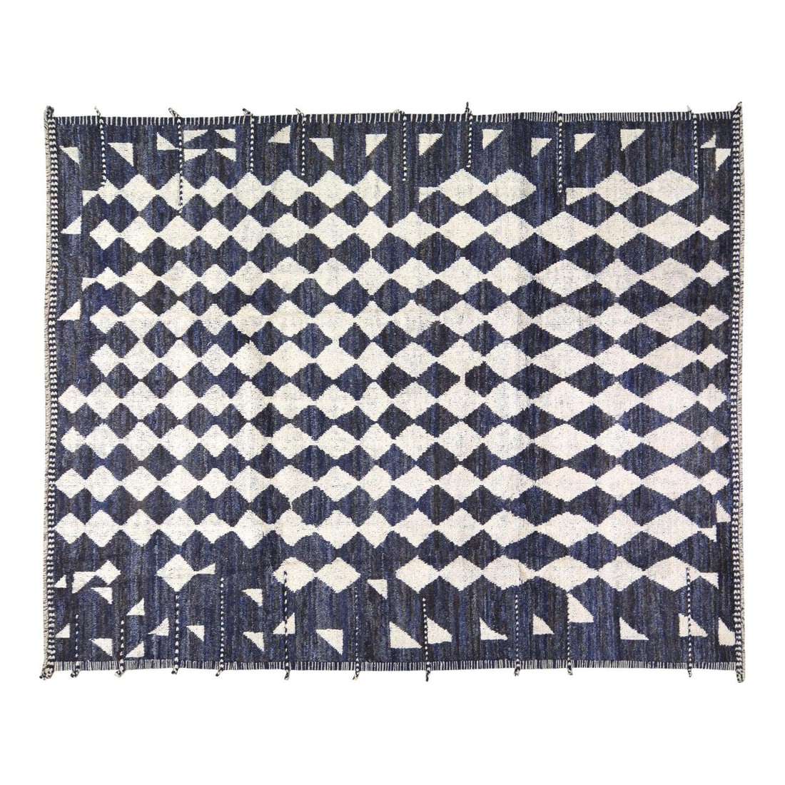 Ebony Wool Hand-Knotted Moroccan Rug 9'x11'10" Contemporary Design: Ebony Wool Hand-Knotted Moroccan Rug 9'x11'10" Contemporary Design This Moroccan hand-knotted wool rug showcases skilled craftsmanship using traditional techniques. Its rich ebony color and textured w