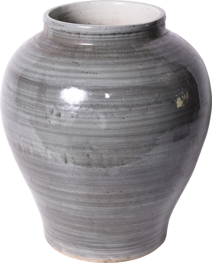 Handmade Iron Gray Ceramic Open Mouth Jar 15.5H Minimalist Design: Handmade Iron Gray Ceramic Open Mouth Jar 15.5H Minimalist Design This handcrafted iron gray ceramic open mouth jar combines minimalist style with functionality. Ideal for decorative use, this piece i