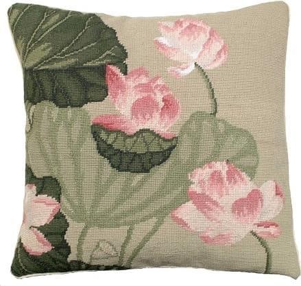 Elegant Handmade Lotus Floral Cushion 18x18 Arts and Crafts Style: Elegant Handmade Lotus Floral Cushion 18x18 Arts and Crafts Style Enhance your living space with this beautifully crafted Handmade Lotus Floral Cushion. Featuring a striking needlepoint design on a so