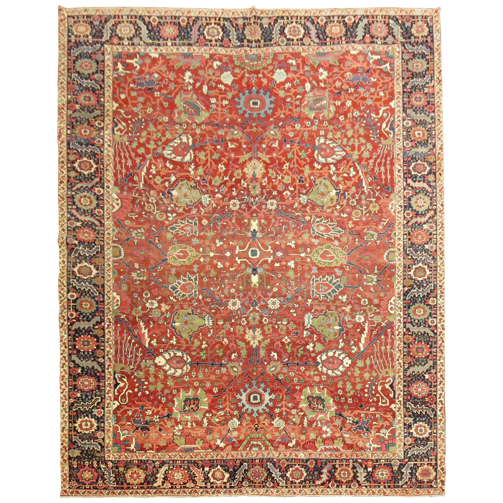 Rare Persian Heriz Serapi Hand-Woven Rug Jewel Toned 104 x 129 in (1 of 10)