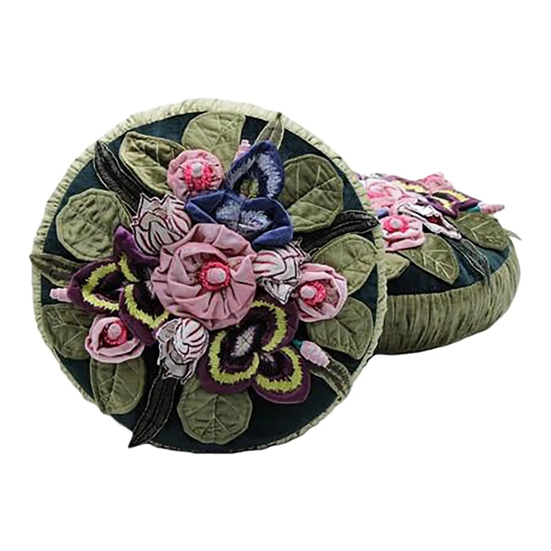 Set of Two Mackenzie Childs Decorative Round Floral Pillows (1 of 10)