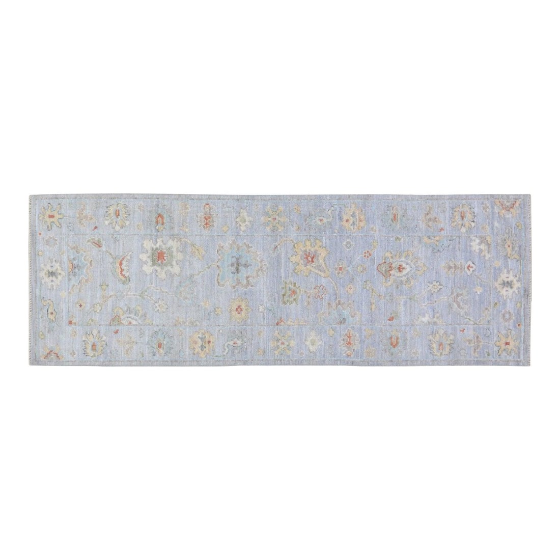 Slate Gray Wool Oushak Runner Rug Hand Knotted 2'5 x 8'3: Slate Gray Wool Oushak Runner Rug Hand Knotted 2'5 x 8'3 This Turkish Oushak hand-knotted wool rug is crafted using traditional rug-making techniques, offering a blend of timeless craftsmanship and mo