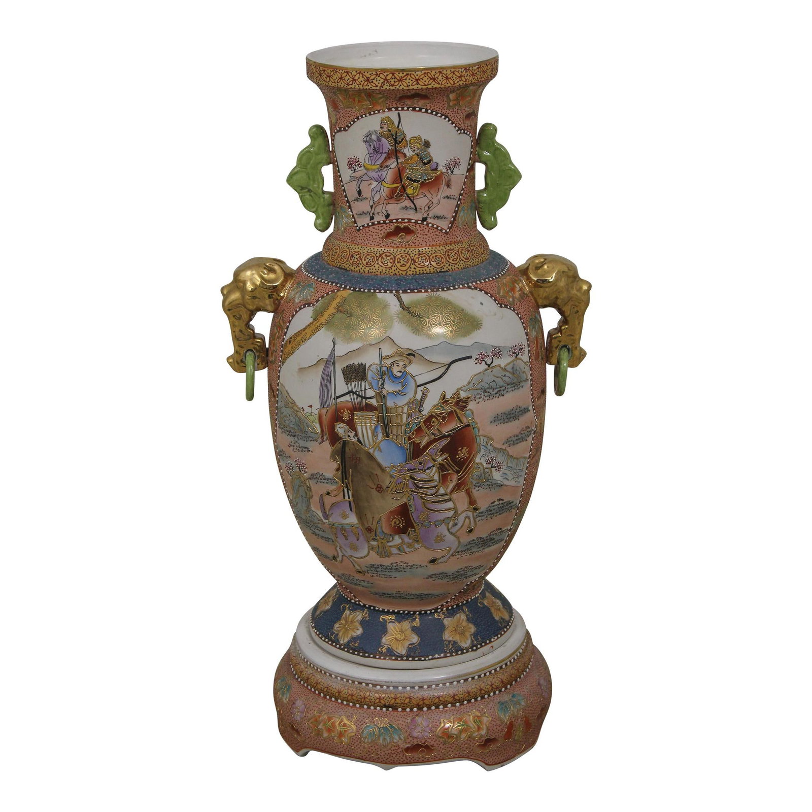 Vintage Chinese 2 Piece Decorative Ceramic Urn Vase Stand: Vintage Chinese 2 Piece Decorative Ceramic Urn Vase Stand This exquisite Vintage 2 Piece Chinese Decorative Urn Vase on Stand showcases approximately 40 years of craftsmanship. Made from high-quality 