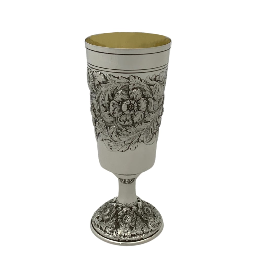 Topazio 925 Sterling Silver Handmade Floral Leaf Cup 6.25 Inches: Topazio 925 Sterling Silver Handmade Floral Leaf Cup 6.25 Inches This exquisite cup on a stem is crafted from fine Topazio 925 sterling silver, showcasing intricate handmade floral and leaf applique d