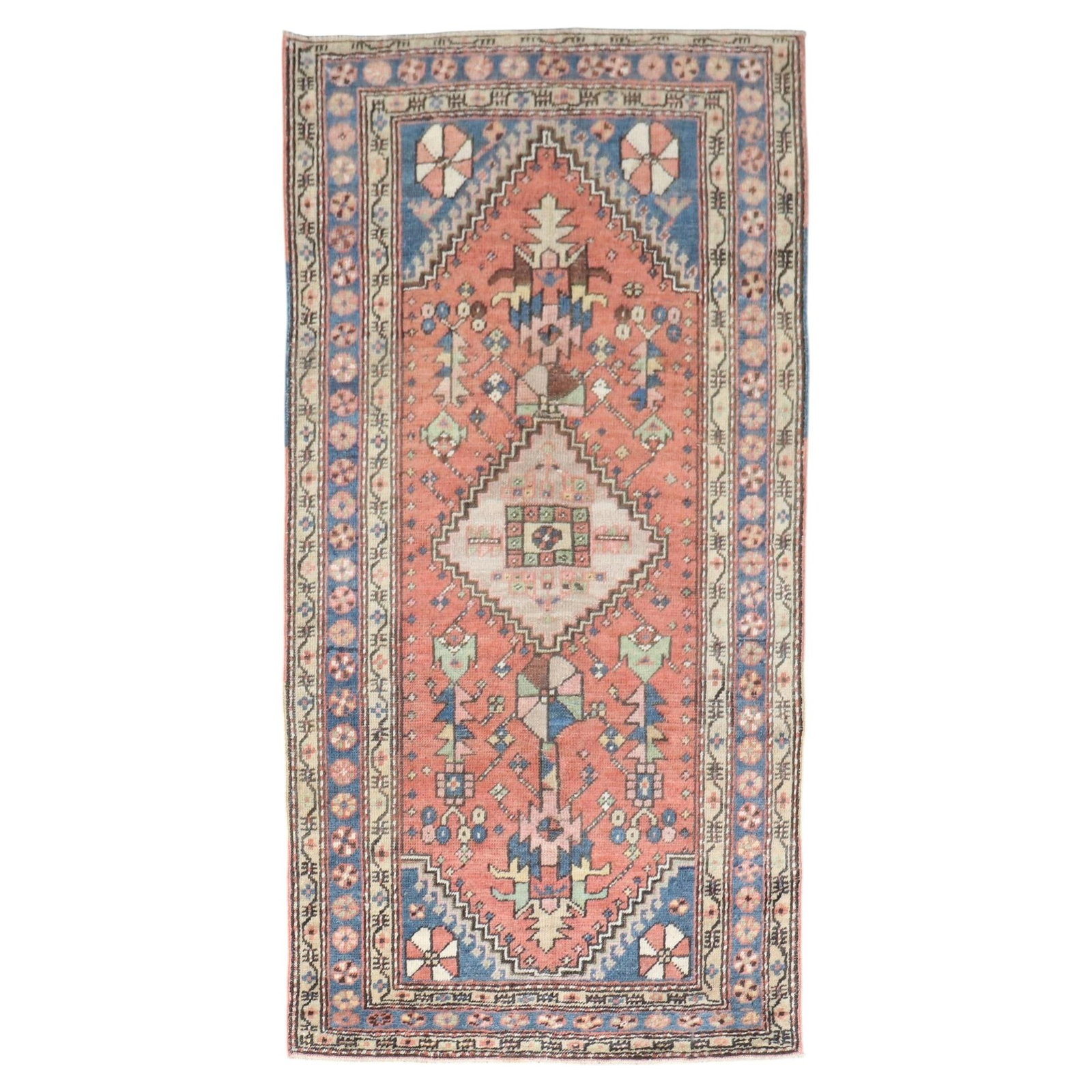 Early 20th Century Persian Heriz Wool Handwoven Runner Rug 3'2 x 6': Early 20th Century Persian Heriz Wool Handwoven Runner Rug 3'2 x 6' This is an early 20th-century Persian Heriz throw runner, handcrafted from wool with a rustic style. The rug originates from Iran an