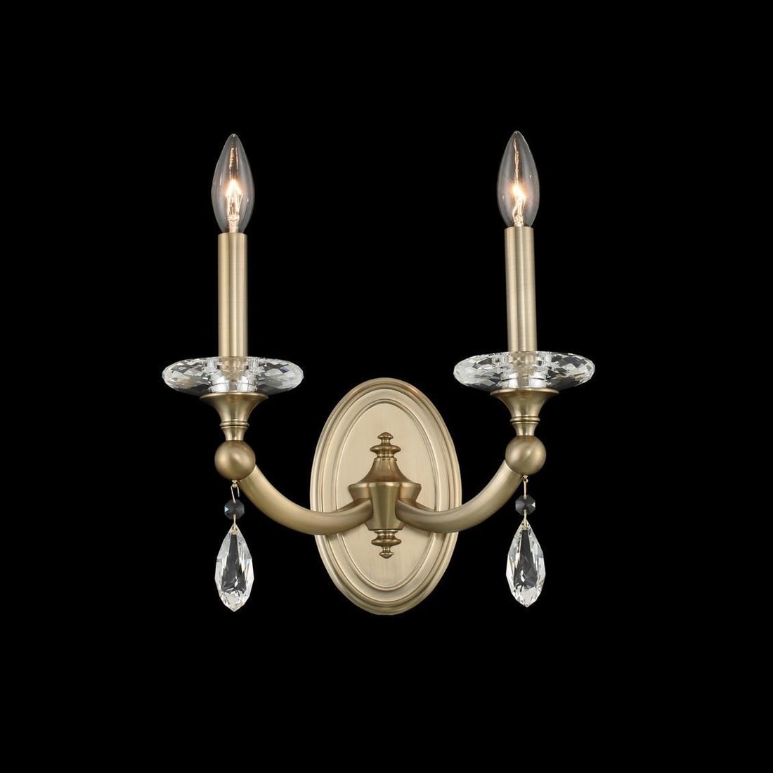 Kalco Floridia 2-Light Brass & Crystal Wall Sconce: Kalco Floridia 2-Light Brass & Crystal Wall Sconce Enhance your space with this Luxurious Brass & Crystal Wall Bracket, expertly crafted to order. This stunning lighting fixture features a modern clas