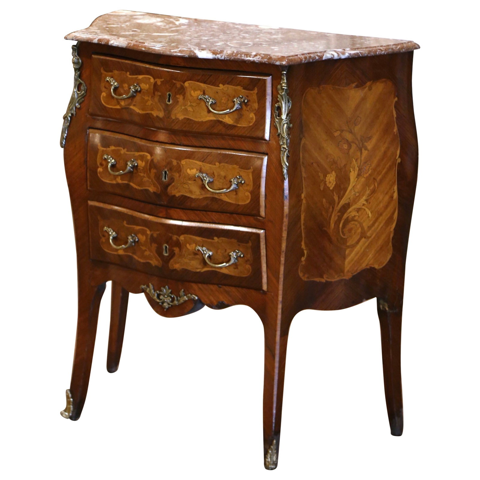 Antique Louis XV Walnut Marble Top Chest of Drawers France 1920: Antique Louis XV Walnut Marble Top Chest of Drawers France 1920 This exquisite Early 20th Century French Louis XV Chest of Drawers is a stunning example of vintage craftsmanship. Crafted in France cir