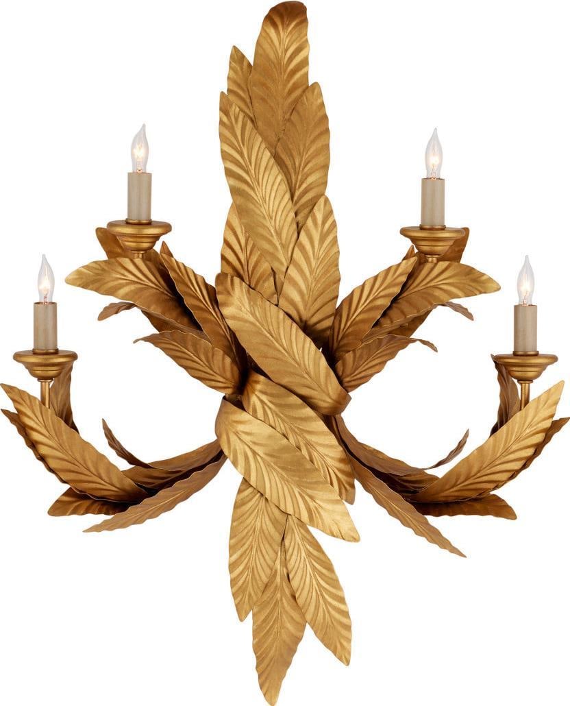 Currey Apollo Twisted Leaf Sconce Contemporary Gold Leaf Finish: Currey Apollo Twisted Leaf Sconce Contemporary Gold Leaf Finish Illuminate your space with the Apollo Sconce, a stunning example of Neo-Classical Revival Style. This luxurious wall sconce features a c