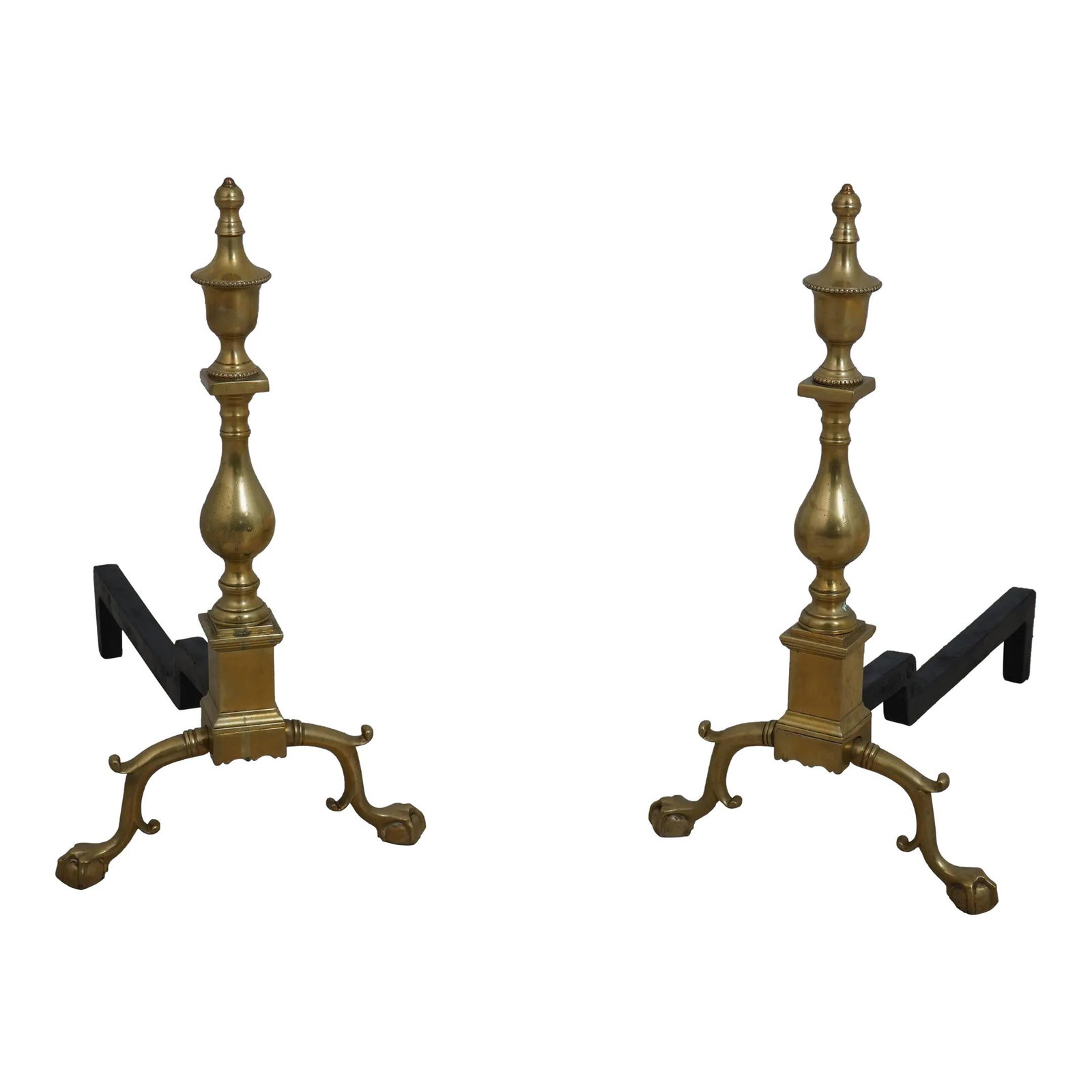 Virginia Metalcrafters Chippendale Brass Fireplace Andirons with Ball Claw Feet (1 of 10)