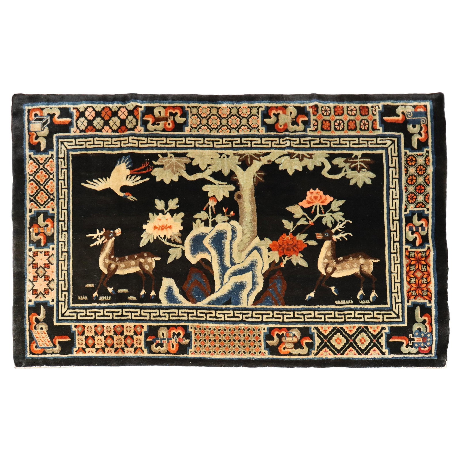 Zabihi Collection Hand-Woven Chinese Batou Folk Art Rug 52 x 81: Zabihi Collection Hand-Woven Chinese Batou Folk Art Rug 52 x 81 This exquisite Chinese Batou pictorial rug from the Zabihi Collection showcases a delightful Folk Art style, featuring a vibrant animal 