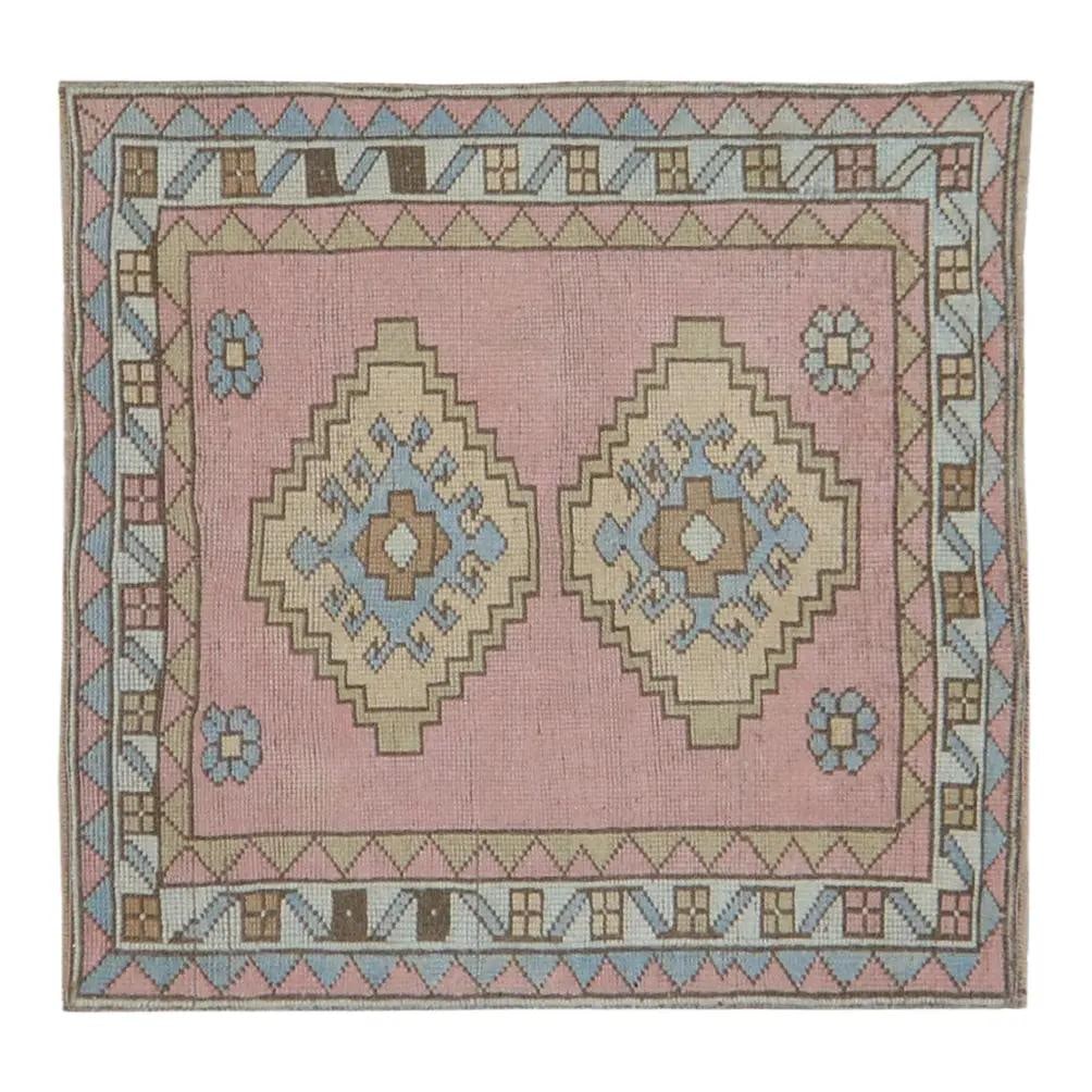 Anatolian Wool Hand-Knotted Rug Mauve 3'3 x 3'3 Vintage Turkish: Anatolian Wool Hand-Knotted Rug Mauve 3'3 x 3'3 Vintage Turkish This vintage Turkish Anatolian rug is hand-knotted from wool using traditional rug-making techniques. It features a mauve color and a ri