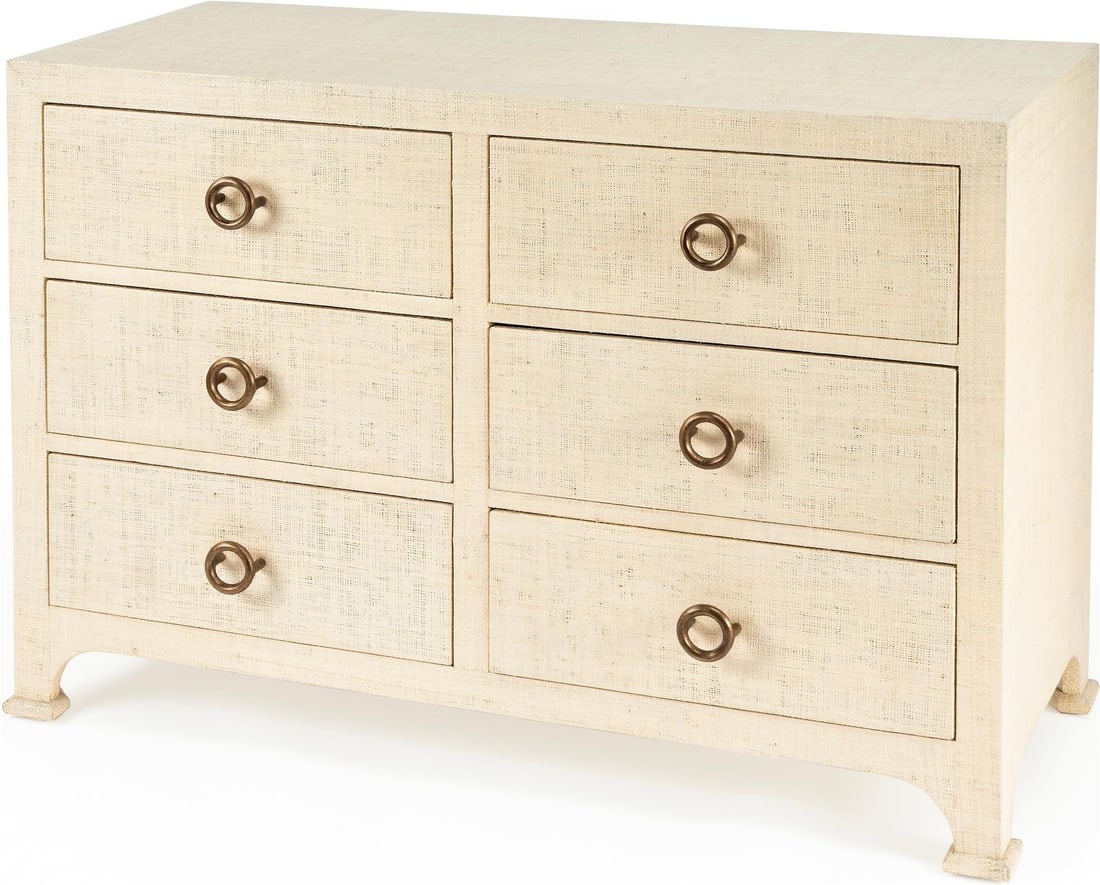 Butler Chatham Raffia Dresser Transitional Beige Aluminum Maple: Butler Chatham Raffia Dresser Transitional Beige Aluminum Maple Introducing the Chatham Raffia Dresser, a timeless storage solution that combines style and functionality. This transitional style dress