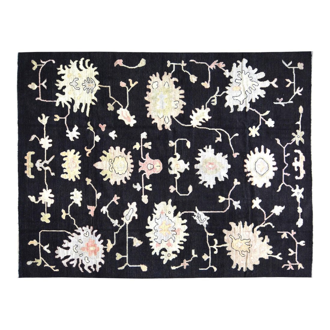 Ebony Wool Oushak Rug Hand Knotted Turkish 10'x14': Ebony Wool Oushak Rug Hand Knotted Turkish 10'x14' This Turkish Oushak rug is hand-knotted from wool using traditional techniques, blending classic artistry with a modern design sensibility. Its durab