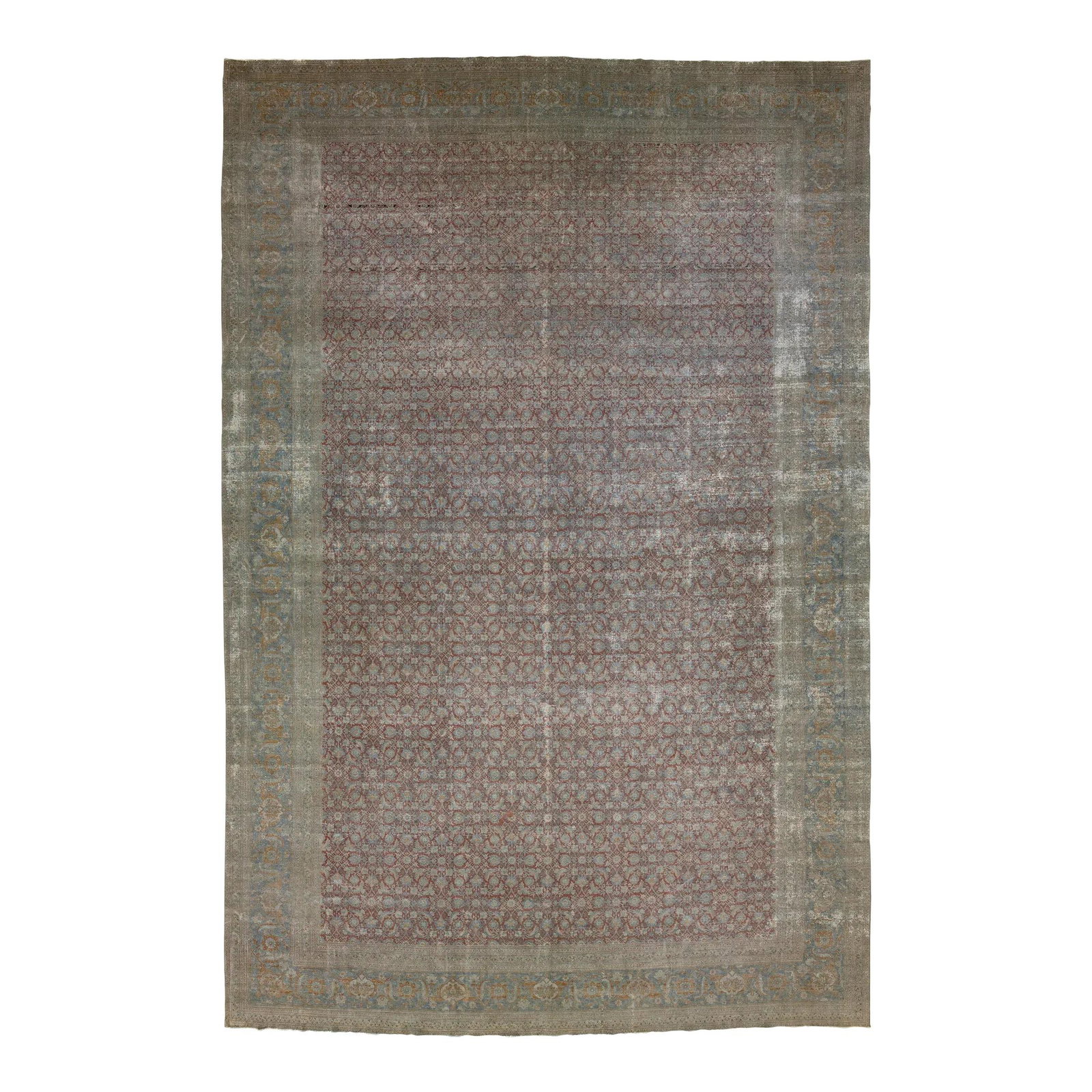 Handcrafted Persian Tabriz Wool Rug 14'2" x 21'6" Rust Color: Handcrafted Persian Tabriz Wool Rug 14'2" x 21'6" Rust Color This exquisite handmade Persian Tabriz rug showcases a stunning all-over floral pattern set against a rich rust background, accented with s