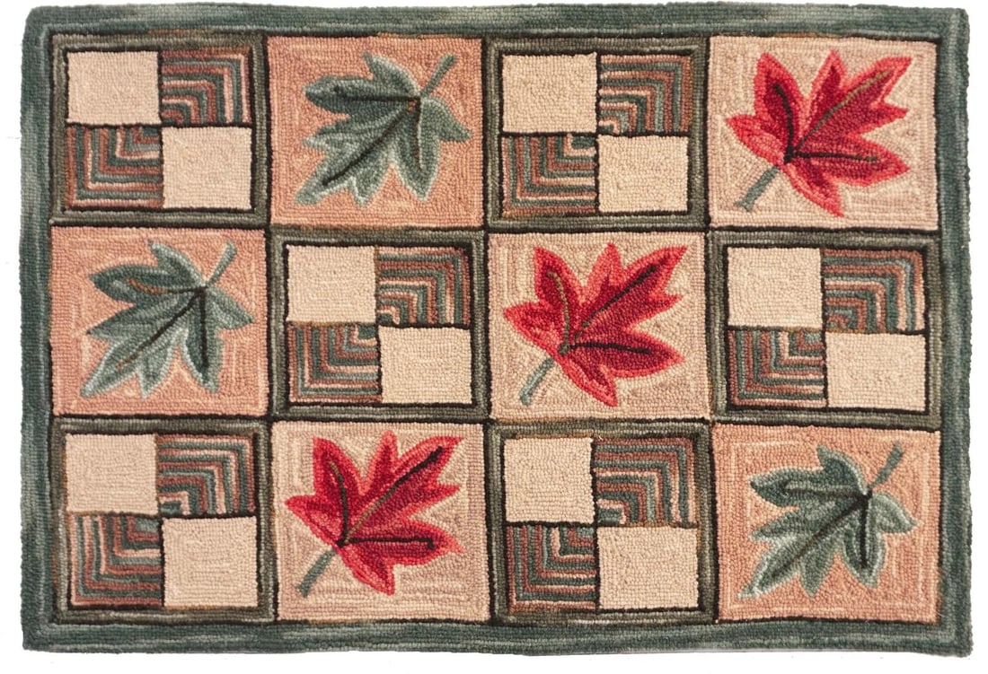 Maple Leaf Design Timeless Vermont Rug 2x8 ft Beige Cotton Wool: Maple Leaf Design Timeless Vermont Rug 2x8 ft Beige Cotton Wool Enhance your living space with the Timeless Vermont Rug, beautifully designed with a classic maple leaf motif. This rug features a hooke