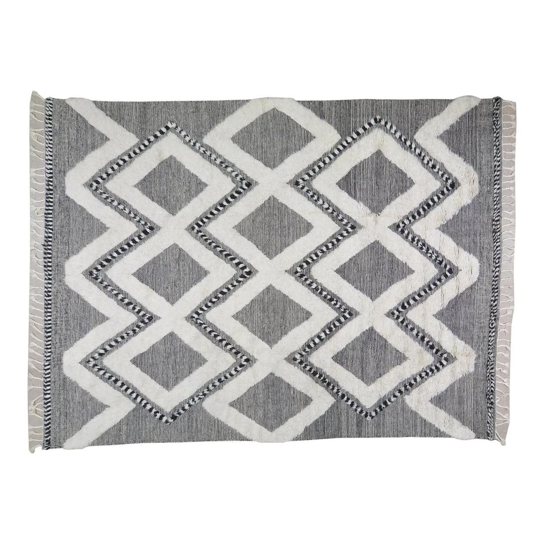 9x12 Wool Rug with Geometric Design Moroccan Aleph Hand Knotted: 9x12 Wool Rug with Geometric Design Moroccan Aleph Hand Knotted This Moroccan Aleph rug features a hand-knotted construction using natural wool and showcases a hi-low texture with a geometric pattern.