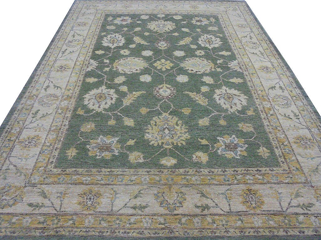 Handcrafted Green Vegetable Dyed Ziglar Chobi Peshawar Rug 8'6 x 11'1: Handcrafted Green Vegetable Dyed Ziglar Chobi Peshawar Rug 8'6 x 11'1 Free continental US Shipping Transform your space with this exquisite Green Vegetable Dyed Ziglar Chobi Peshawar Rug. Measuring 8'