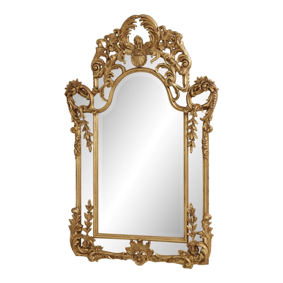Chippendale Rococo Style Beveled Mirror with Gold Frame and Blue Accents: Chippendale Rococo Style Beveled Mirror with Gold Frame and Blue Accents This large, Chippendale Rococo style mirror features a gold frame with subtle blue painted accents and a beveled glass insert. 