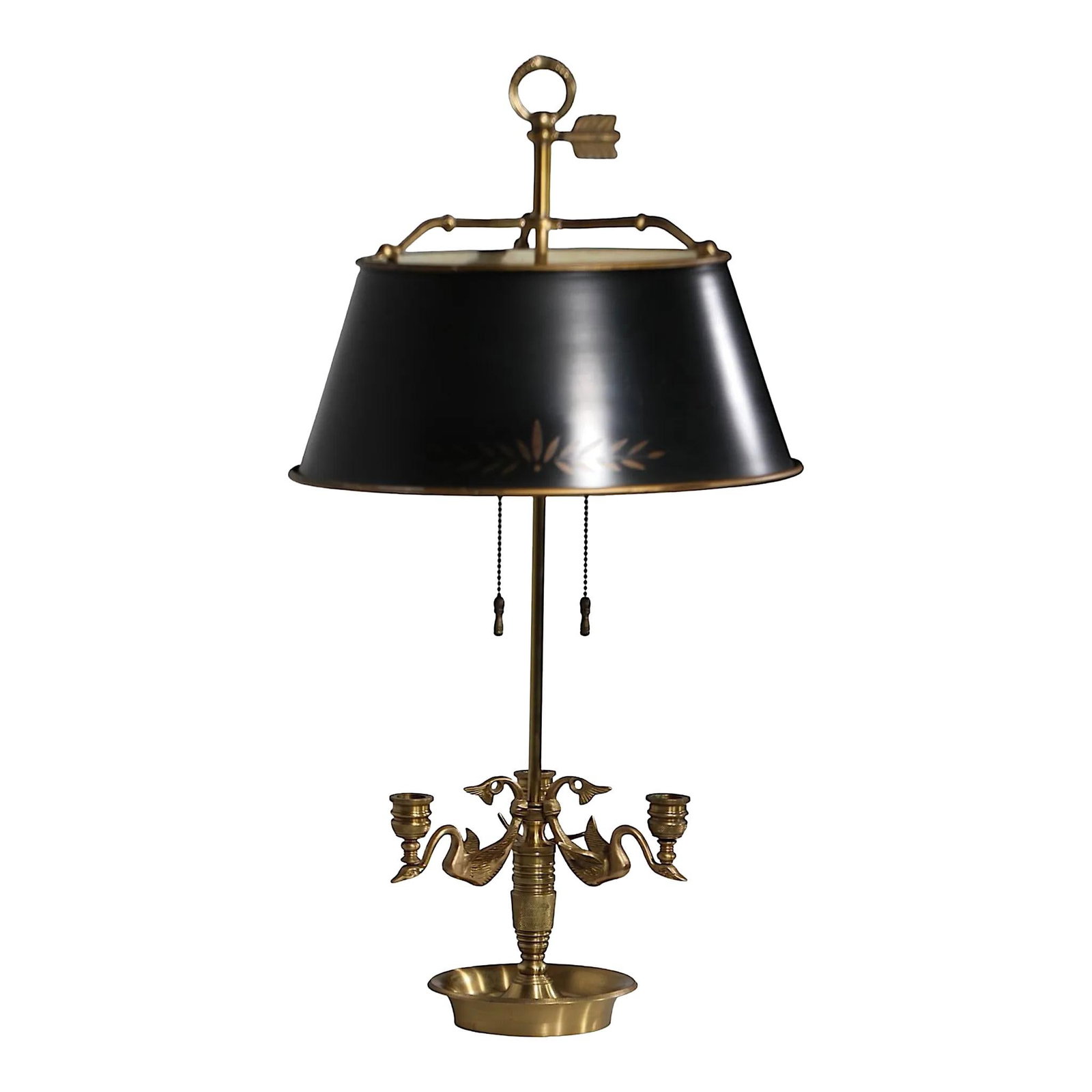 Elegant Bouillotte Table Lamp by Chapman 1970s Brass with Tole Shade: Elegant Bouillotte Table Lamp by Chapman 1970s Brass with Tole Shade This elegant Bouillotte style table lamp, attributed to the Chapman Manufacturing Company, captures a classic aesthetic from the 19