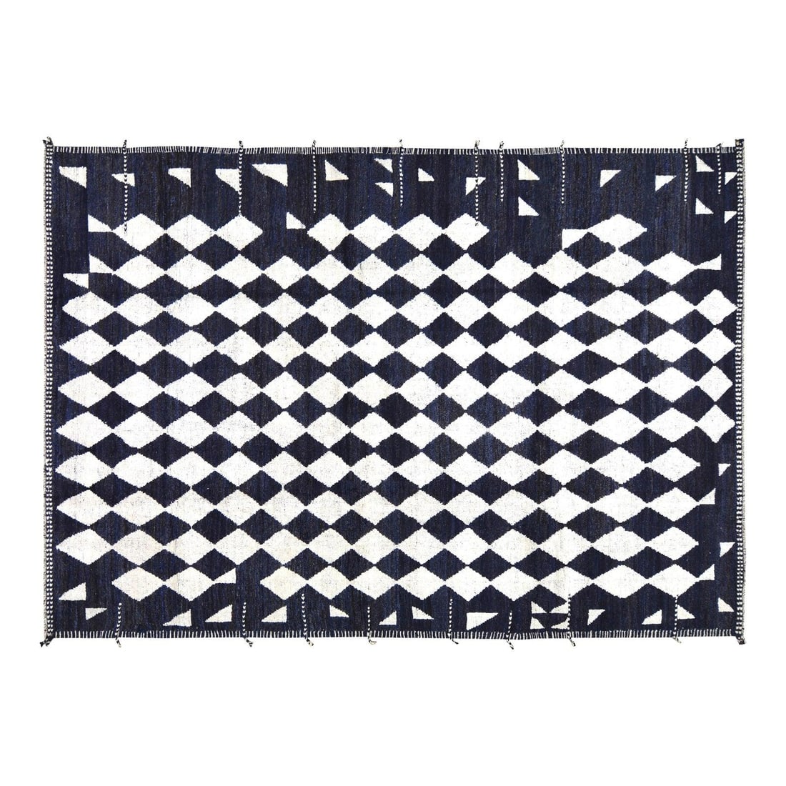 Ebony Wool Hand-Knotted Rug 9'x13' Moroccan Style: Ebony Wool Hand-Knotted Rug 9'x13' Moroccan Style This Moroccan hand-knotted wool rug is crafted using traditional techniques, combining timeless artistry with a modern design sensibility. The rug fea