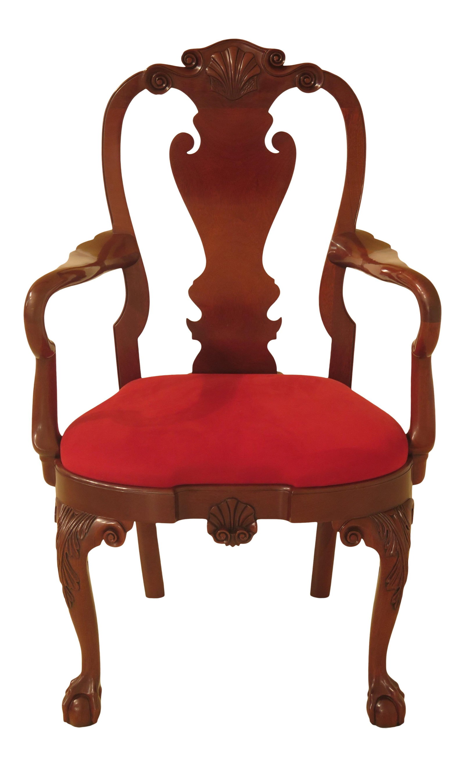 Kindel Mahogany Winterthur Ball & Claw Arm Chair 18th Century Design: Kindel Mahogany Winterthur Ball & Claw Arm Chair 18th Century Design This exquisite Kindel Ball & Claw Mahogany Winterthur Arm Chair showcases fine carved details and high-quality construction, reflec