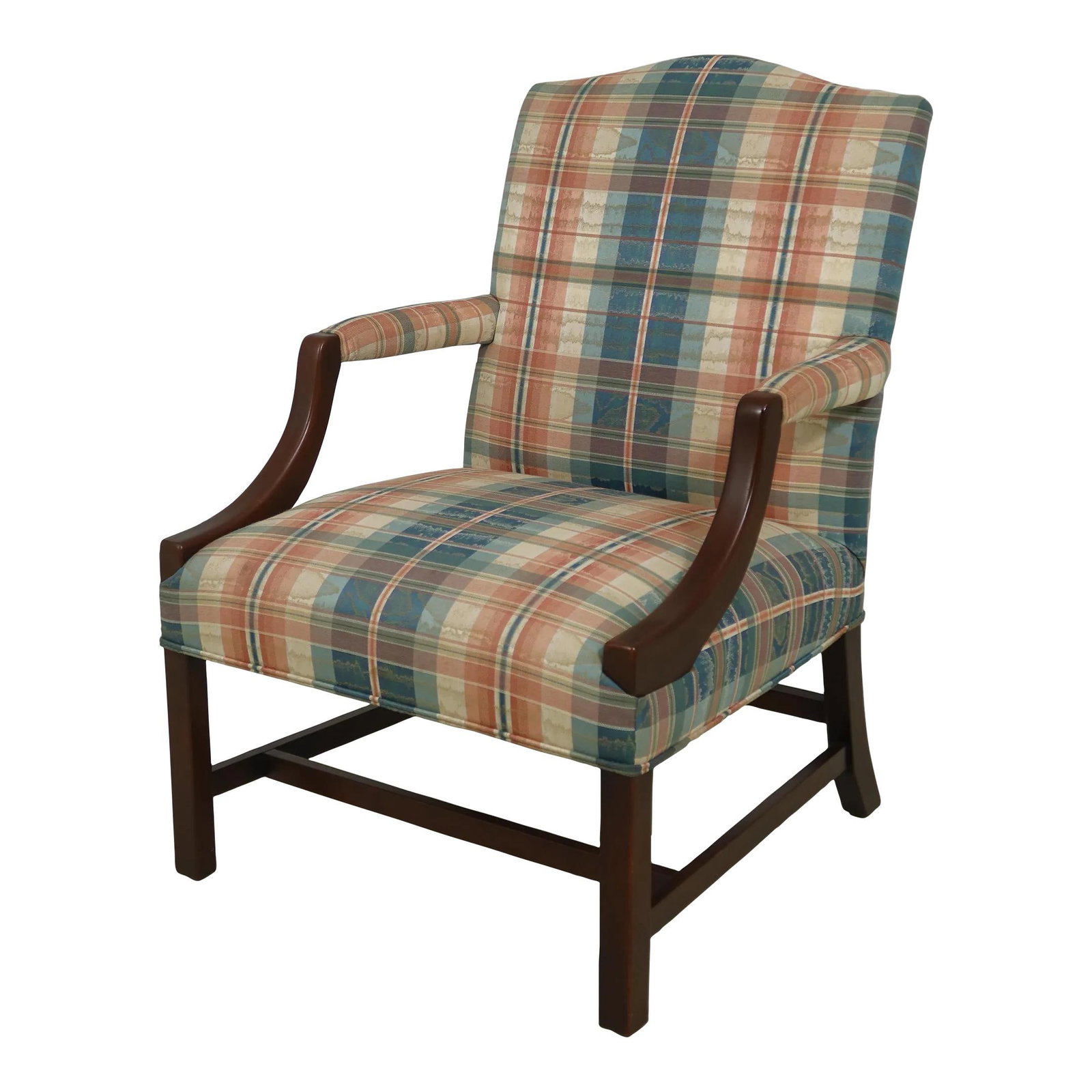 Chippendale Mahogany Open Arm Library Chair 25 Years Old: Chippendale Mahogany Open Arm Library Chair 25 Years Old This exquisite Chippendale Mahogany Upholstered Open Arm Library Chair showcases a classic design that embodies the elegance of traditional sty
